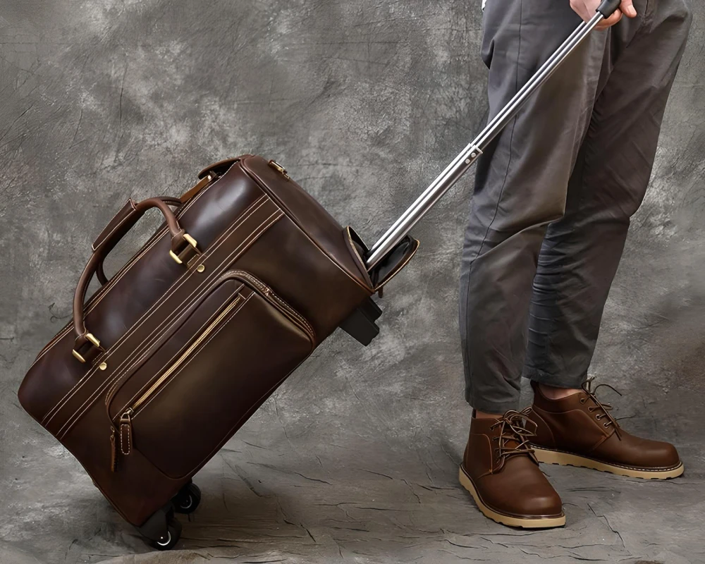 leather carry on luggage with wheels