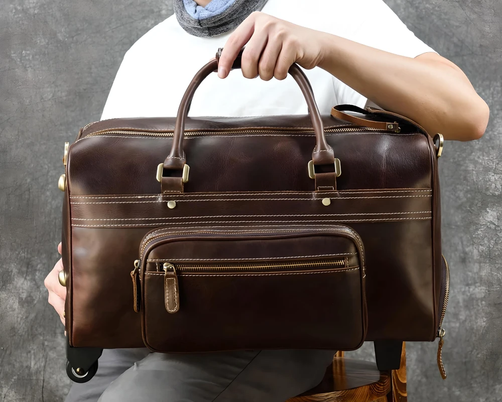 leather carry on luggage with wheels